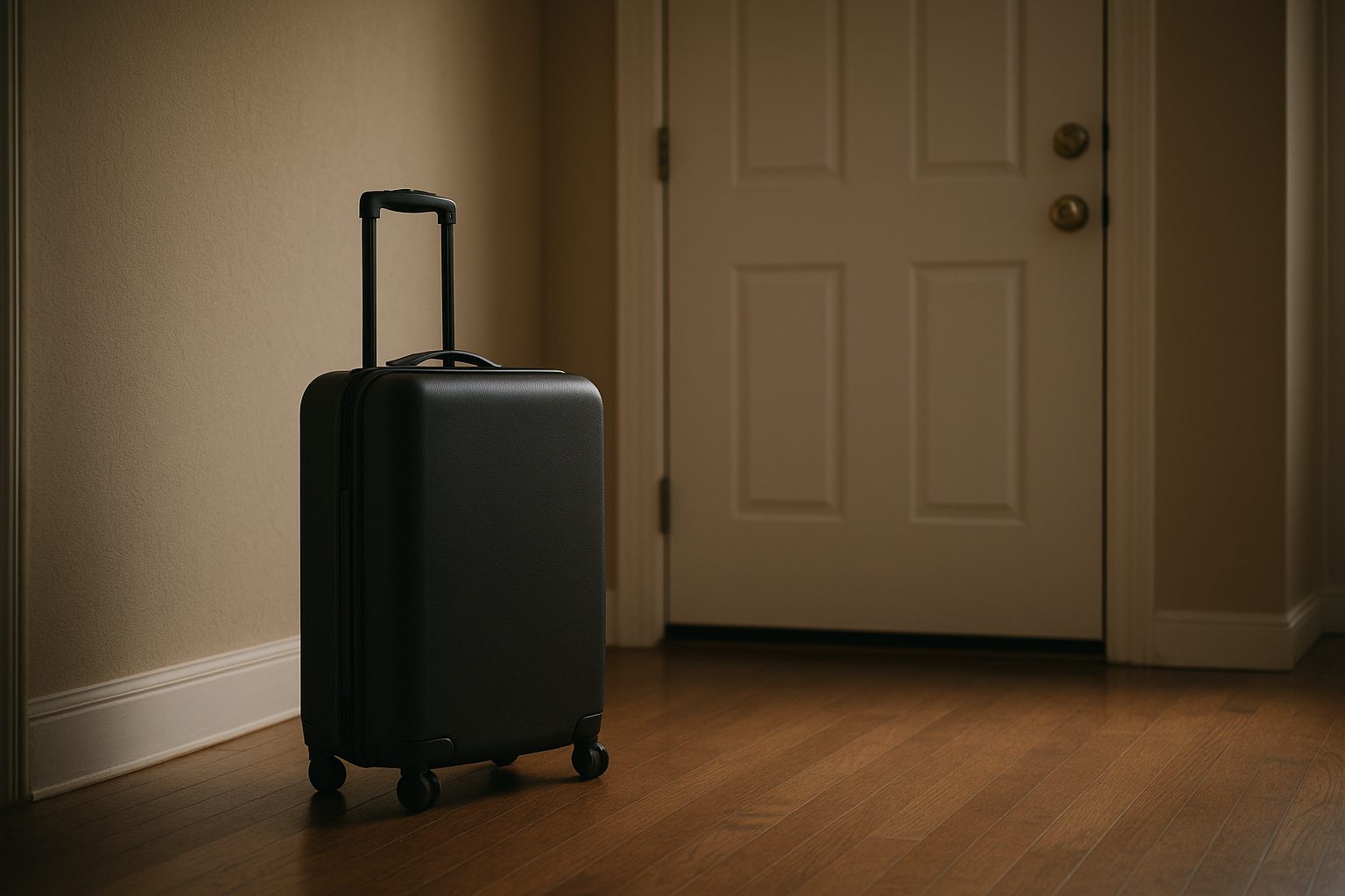 a departure gate with several empty seats and one small suitcase left standing alone
