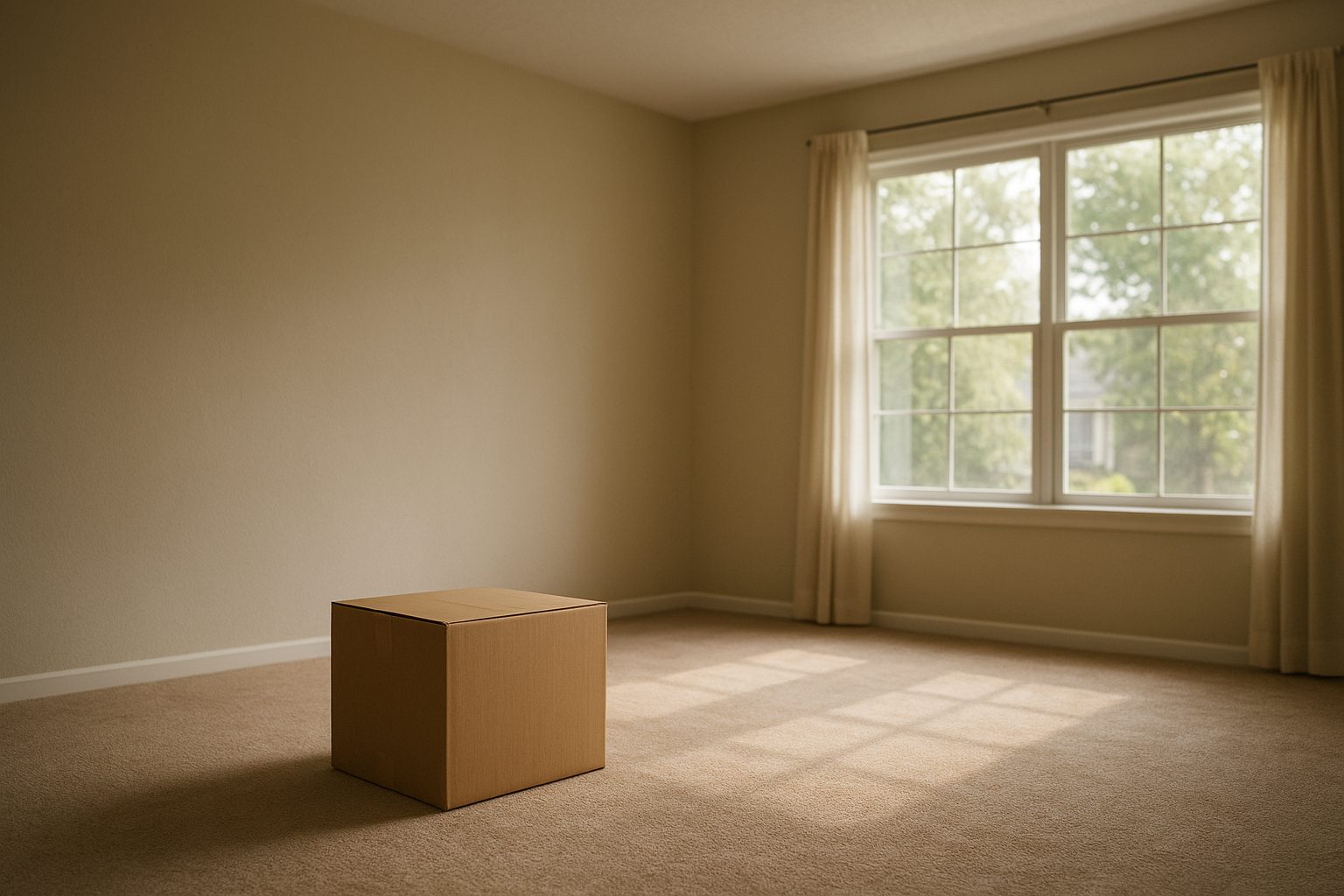 a set of keys on a ring lying on an empty kitchen counter in an unfurnished apartment